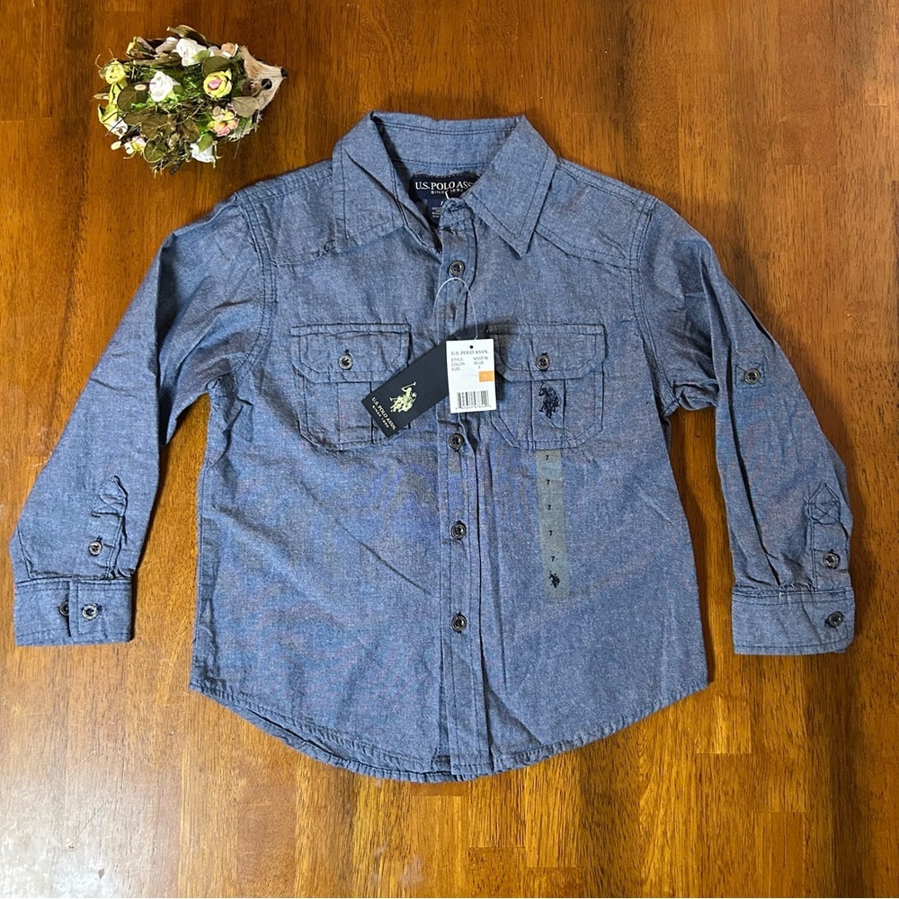 Boys Chambray Button Down Shirt | U.S. Polo Assn.  |NWT | Size 7